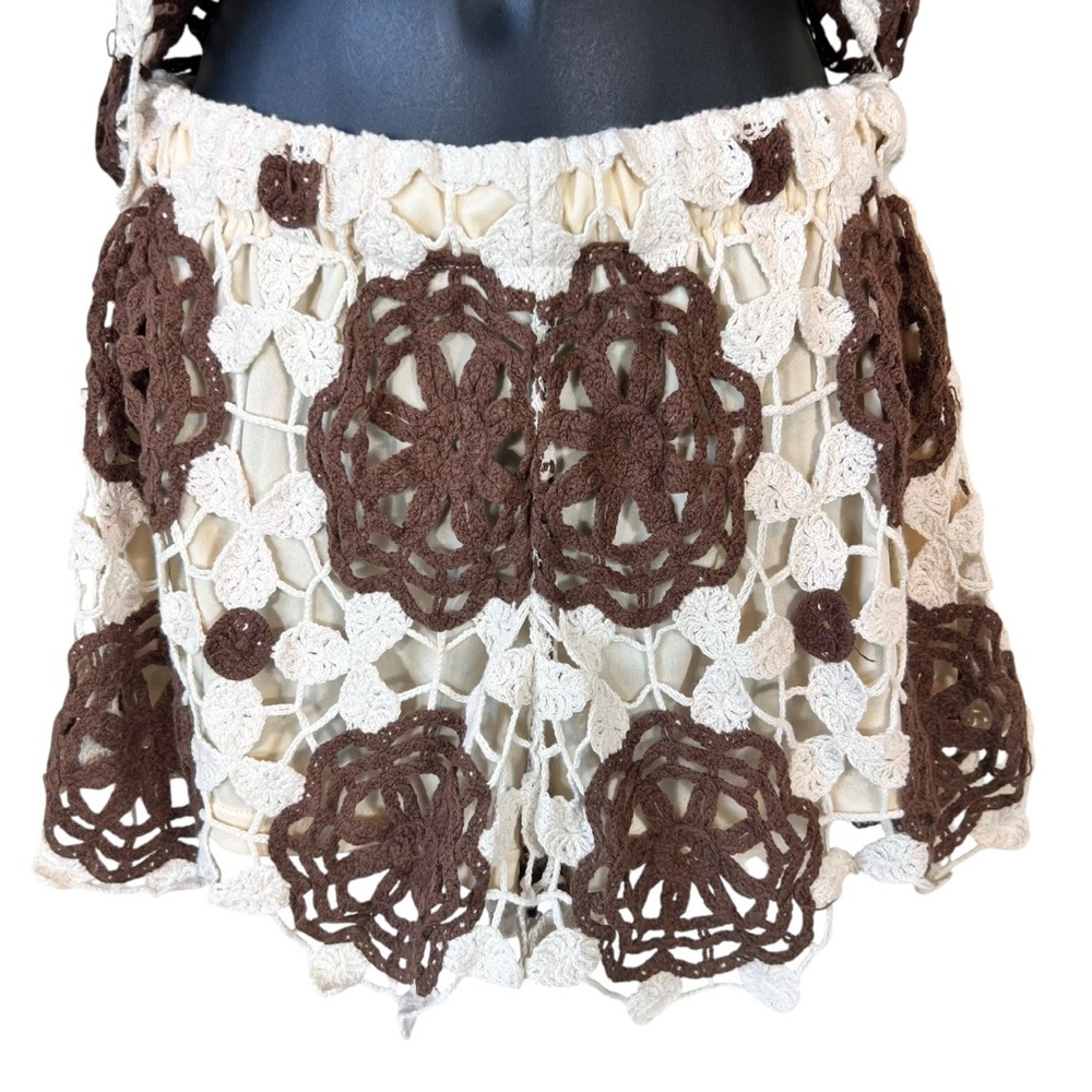 Rebellion Cream and Brown Crochet Cropped Tank and Shorts Set, Medium - Picture 7 of 16